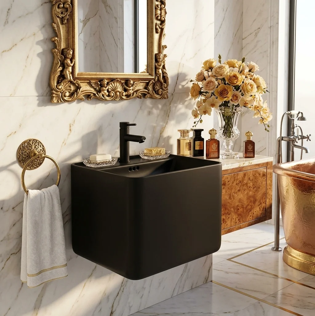 Lavabo Suspendu Noir Mat FRANEX44 (1)