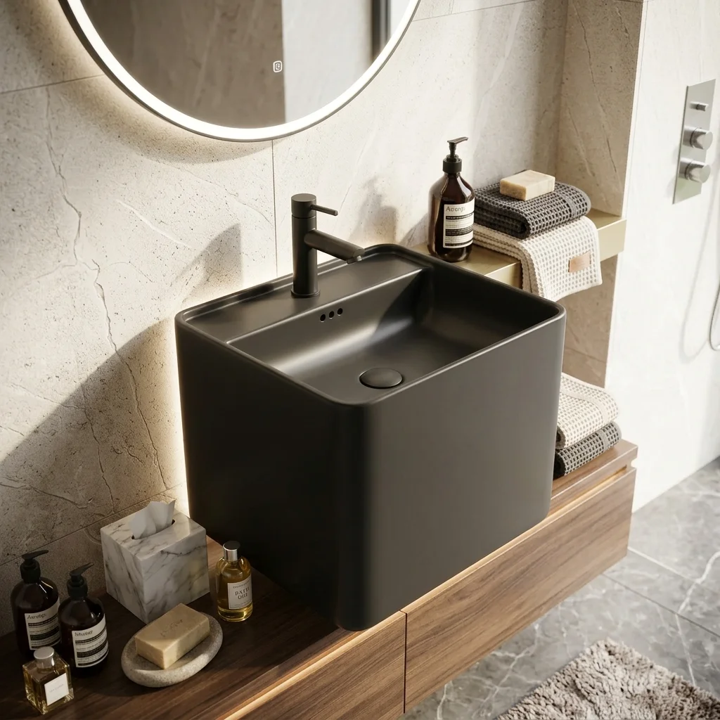 Lavabo Suspendu Noir Mat FRANEX4444 (1)